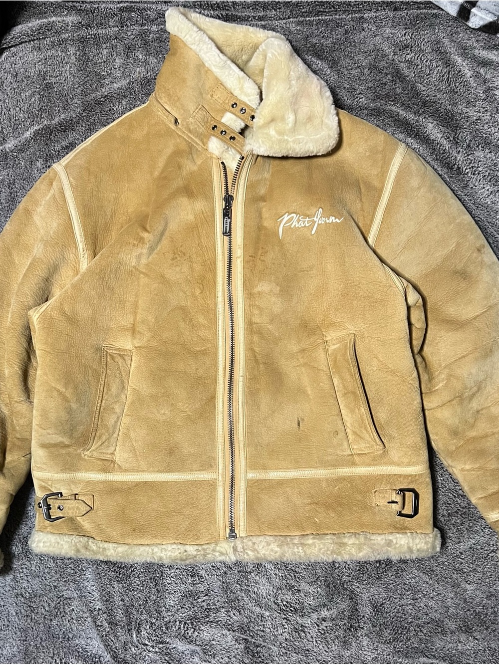 VTG Phat Farm tan suede and faux shearling jacket